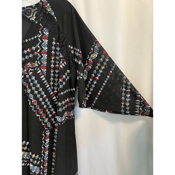 Denim 24/7 | Maxi Dress Womens Black w/Multicolor Geometric Pattern Lace- Sz 14 - Picture 5 of 10